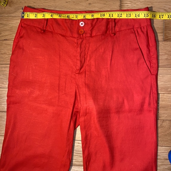 Anthropologie Elevenses Brenton Straight Leg Linen Blend coral red work pants 4 - Picture 11 of 15